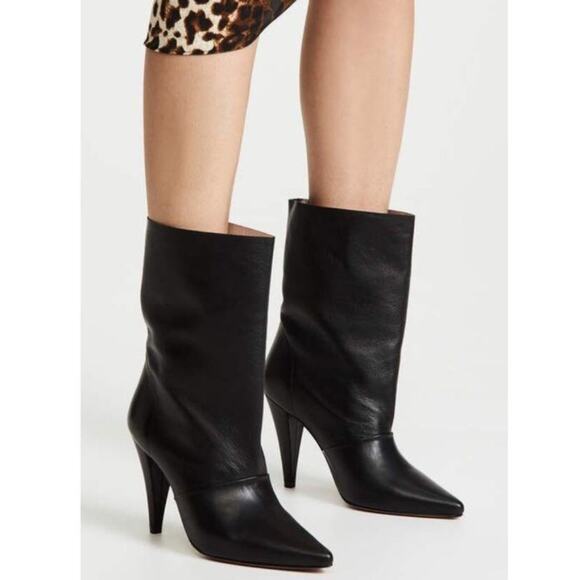 IRO Avina Leather Fold Over Mid Calf Boots In Black Silver Heels Size 7 NEW - Picture 6 of 15